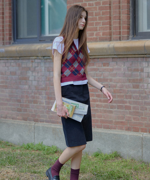 [Letter from Moon][Holiday Edition] Halter-Neck Argyle Wool Vest ( Burgundy )