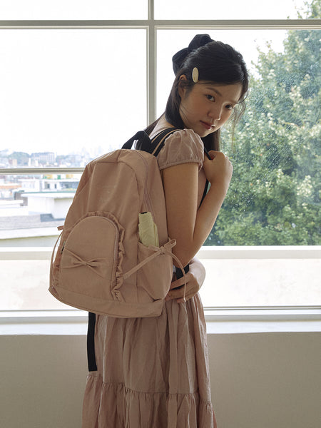 [ovuni] RUFFLE RIBBON BACKPACK (Cotton Pink)