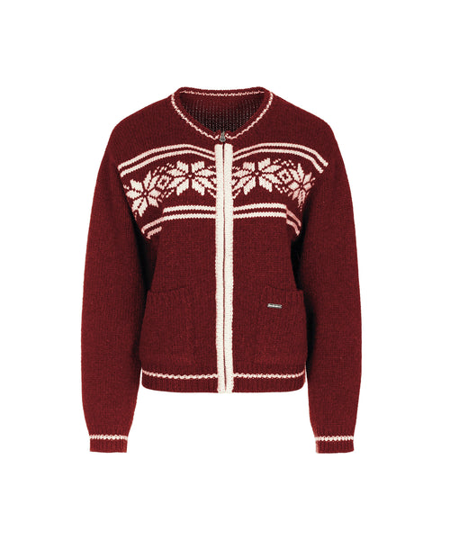 [Letter from Moon][Holiday Edition] Snow Nordic Cowichan Knit Zip-Up ( Red )