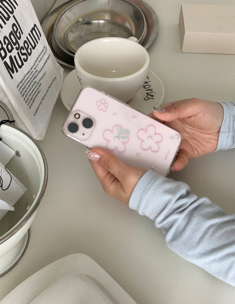 [earliner] Pink Flower Pearl Jelly Hard Case