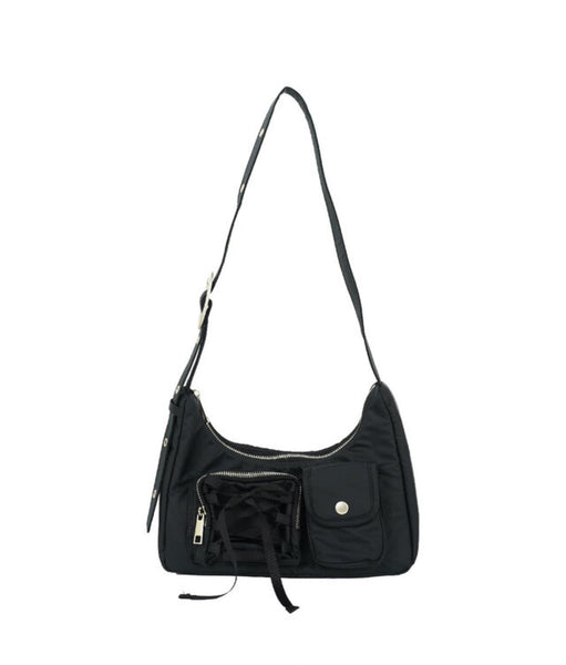 [COZING] Nylon Ribbon Hobo Bag (Black)