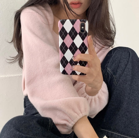 [second boutique] Black Pink Argyle Pattern Hard Phone Case