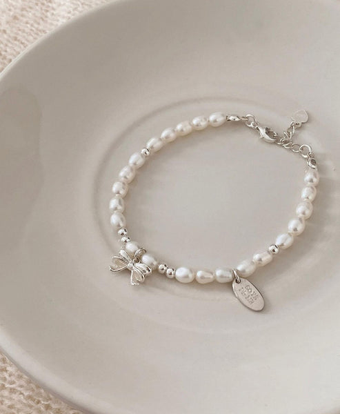 [SOYE PI-NE] [silver925/SOMBI] Ivy Ribbon Fresh Pearl Silver Bracelet