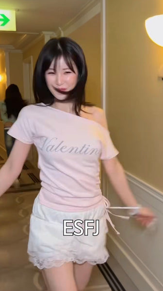 Apink 初瓏同款✨Valentine Off-Shoulder Shirring Top