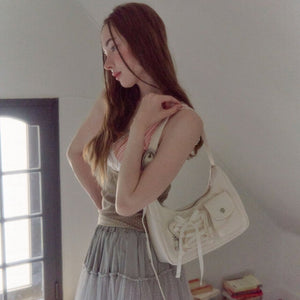 [COZING] Nylon Ribbon Hobo Bag (Ivory)