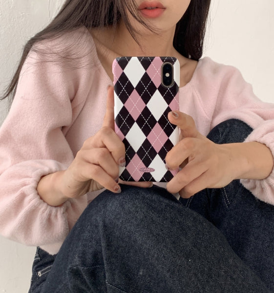 [second boutique] Black Pink Argyle Pattern Hard Phone Case