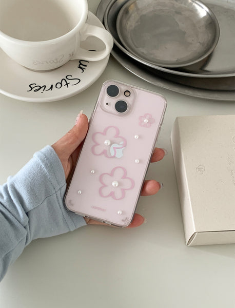 [earliner] Pink Flower Pearl Jelly Hard Case