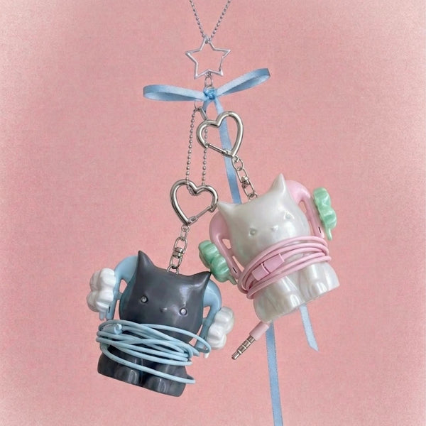 46month貓咪有線耳機收線器-CAT-CABLE-KEYRING復古耳機整理吊飾-ohue正品代購