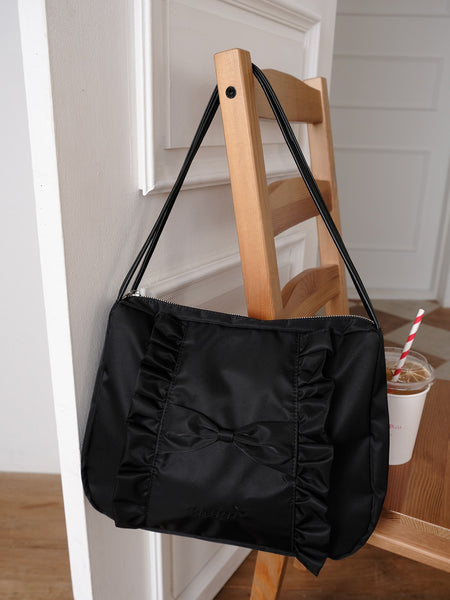 [ovuni] CLASSIC RUFFLE BAG (Black Nylon)