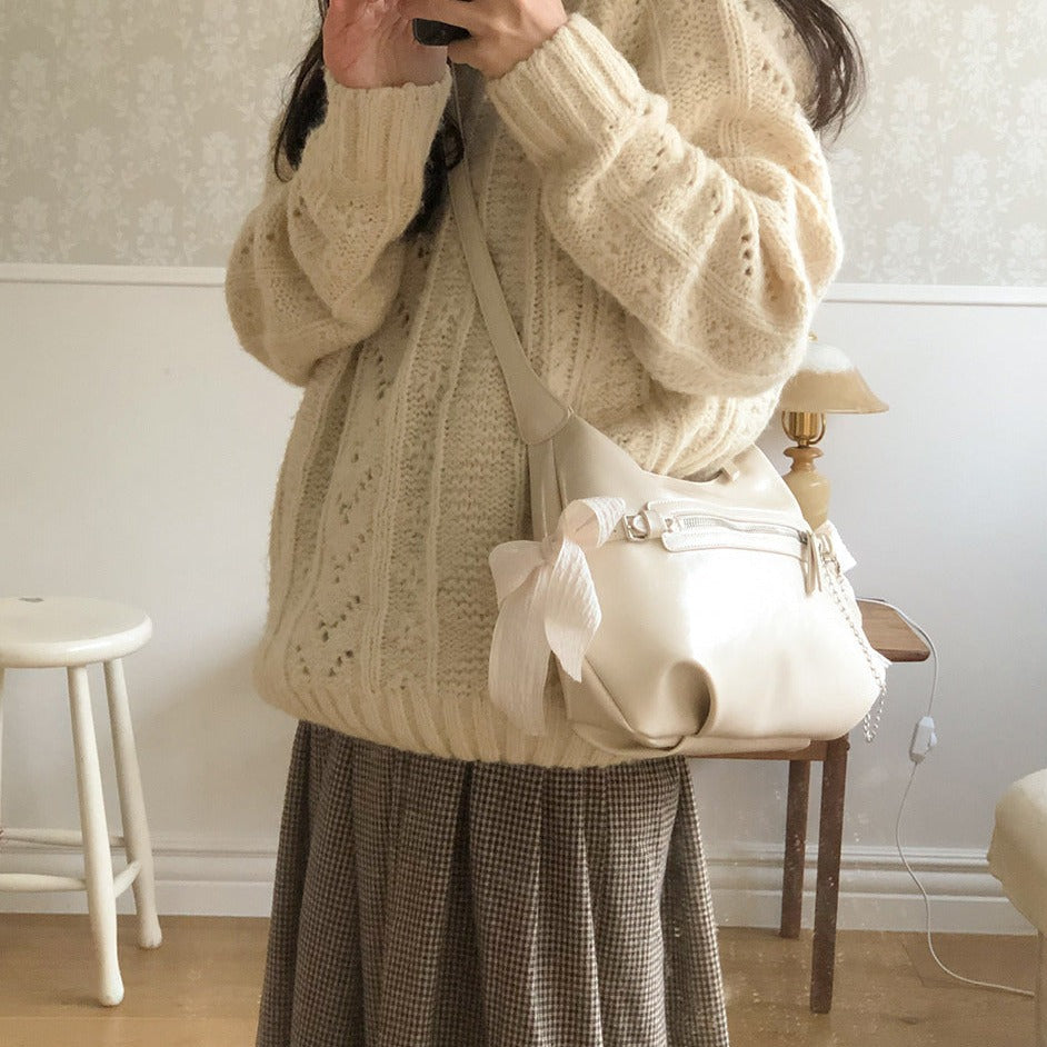 [ovuni] BELTED RIBBON BAG CREAM