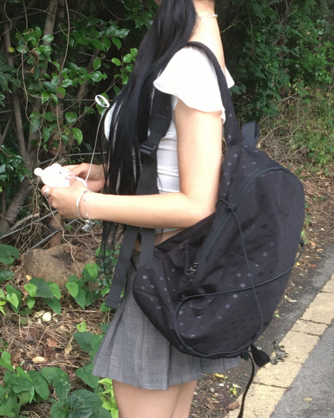 NUYET 黑色水玉點點後背包 16吋筆電包 韓國代購