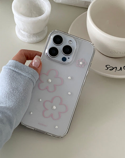 [earliner] Pink Flower Pearl Jelly Hard Case