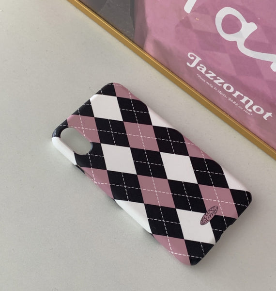 [second boutique] Black Pink Argyle Pattern Hard Phone Case