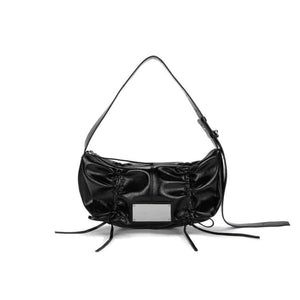 [Matin Kim] HALF SHIRRING RIBBON ROUND BAG IN BLACK