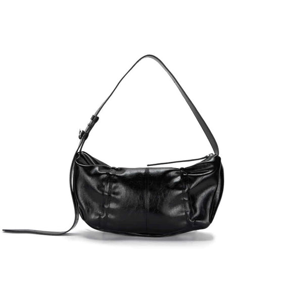 [Matin Kim] HALF SHIRRING RIBBON ROUND BAG IN BLACK