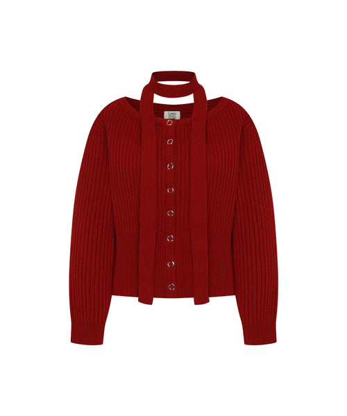 [Letter from Moon][Holiday Edition] [Scarf Set] Sonnet Boat-Neck Wool Cardigan ( Red )