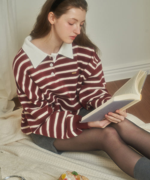 [Letter from Moon][Holiday Edition] Saint Rugby Stripe Sweater ( Red )