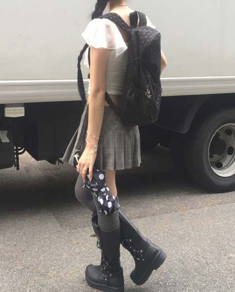 [Nuyet] Polka dot round backpack - Black | 波卡圓點輕量後背包- 黑色