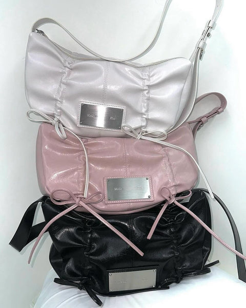 (現貨) - [Matin Kim] HALF SHIRRING RIBBON ROUND BAG IN PINK