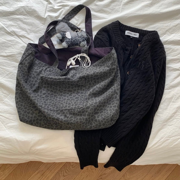 [olivet] Suede Reversible Bag (Grey Leopard) | 雙面麂皮灰豹紋托特包