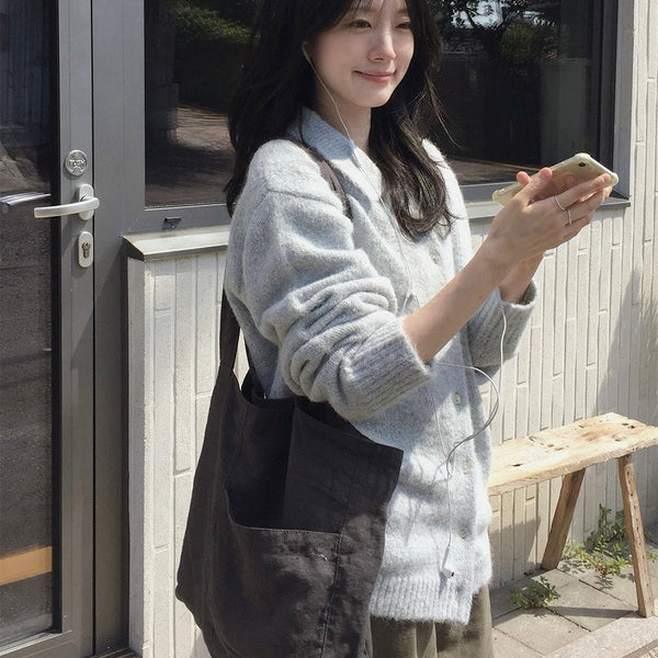 [SLOWAND] made. Loosment Hairy Wool Cardigan | 蓬鬆羊毛混紡翻領針織外套・4色