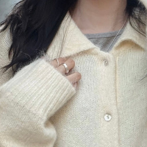 [SLOWAND] made. Loosment Hairy Wool Cardigan | 蓬鬆羊毛混紡翻領針織外套・4色