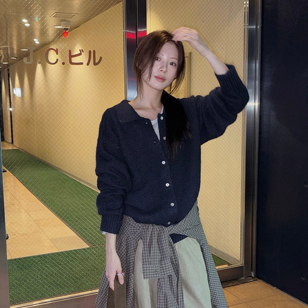 [SLOWAND] made. Loosment Hairy Wool Cardigan | 蓬鬆羊毛混紡翻領針織外套・4色