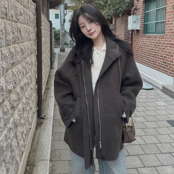 [SLOWAND] made. Loosment Hairy Wool Cardigan | 蓬鬆羊毛混紡翻領針織外套・4色