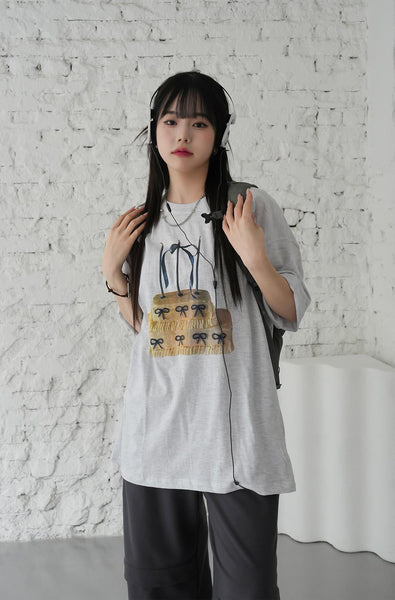 [BINARY01] Cake Ribbon Print T-shirt