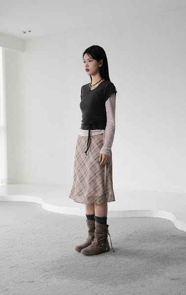 [BINARY01] Celine Checked Midi Skirt