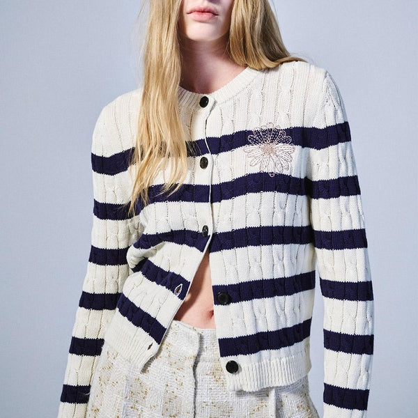 [MARDI MERCREDI] COTTON CARDIGAN ROUND NECK STRIPE (3 Colours)