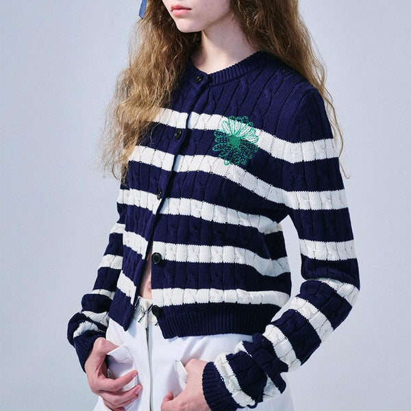 [MARDI MERCREDI] COTTON CARDIGAN ROUND NECK STRIPE (3 Colours)