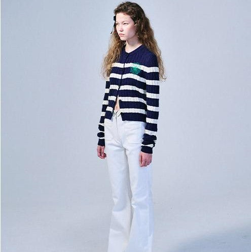 [MARDI MERCREDI] COTTON CARDIGAN ROUND NECK STRIPE (3 Colours)