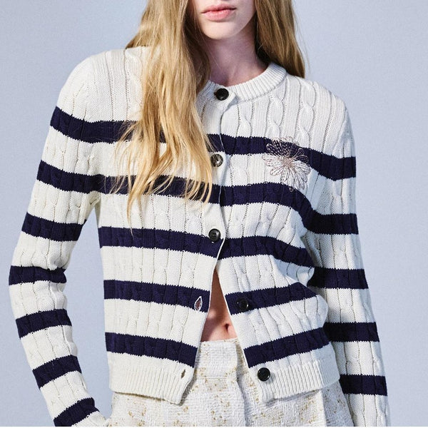 [MARDI MERCREDI] COTTON CARDIGAN ROUND NECK STRIPE (3 Colours)