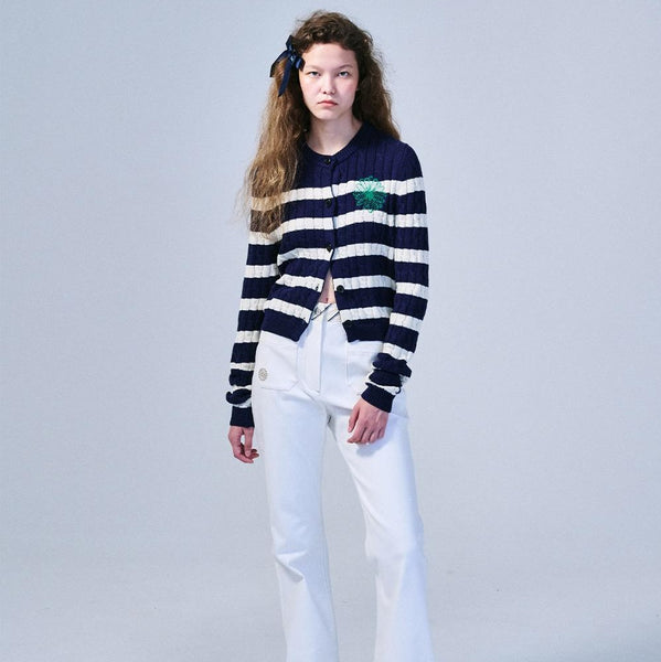 [MARDI MERCREDI] COTTON CARDIGAN ROUND NECK STRIPE (3 Colours)