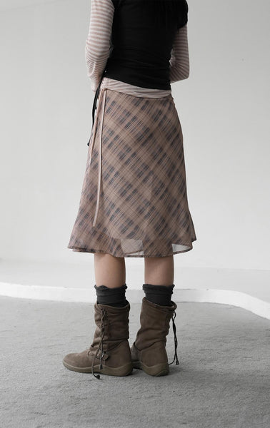 [BINARY01] Celine Checked Midi Skirt