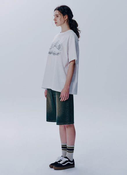 [MARITHÉ FRANÇOIS GIRBAUD] DOUBLE LOGO OVERSIZED TEE white