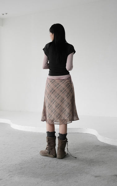 [BINARY01] Celine Checked Midi Skirt