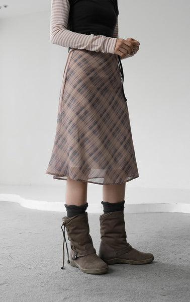 [BINARY01] Celine Checked Midi Skirt