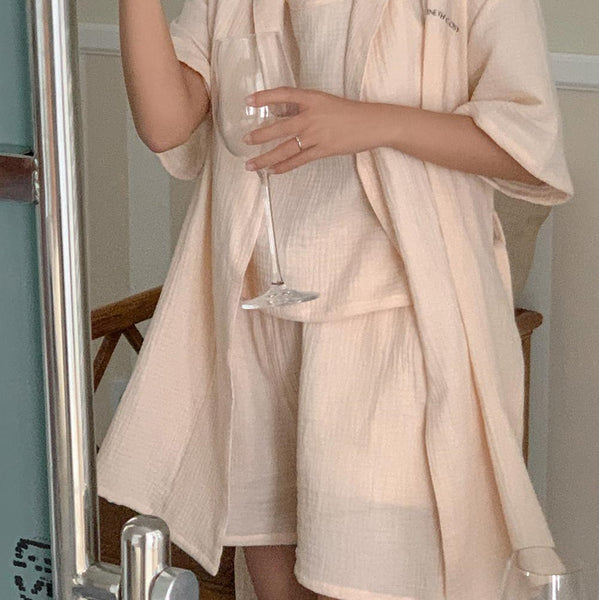 [Juuneedu] Routine Yoru Cotton Robe Pajama Set (6 Colours)