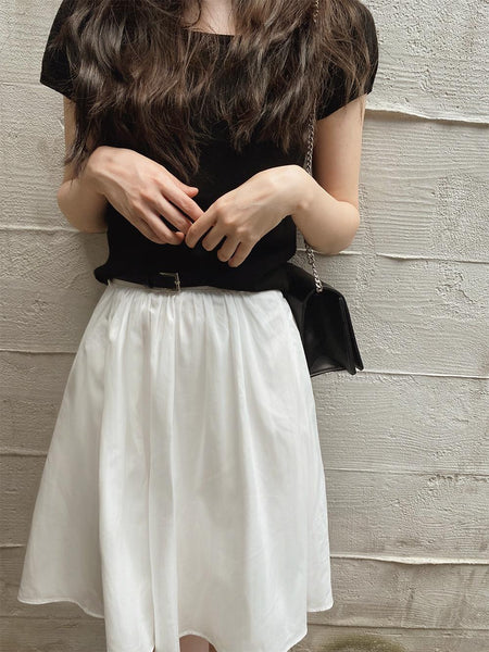 [SLOWAND][Belt set] #SLOWMADE. Black And White Pure Skirt (1 Color)