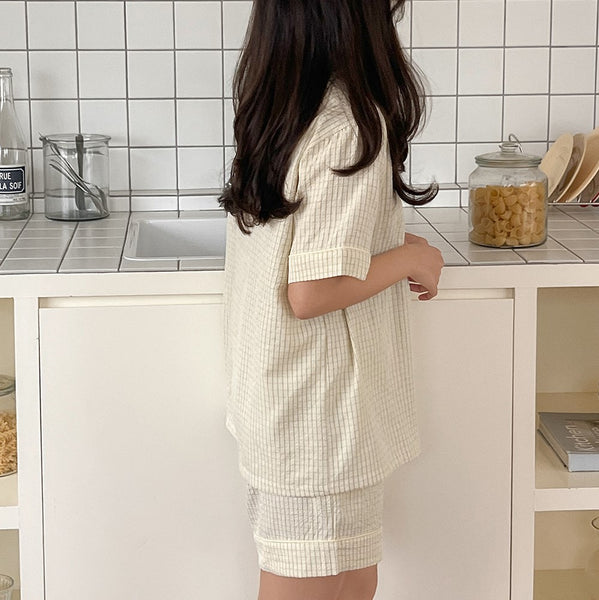 [Juuneedu] Your Seersucker Short Sleeve Pajama Set (3 Colours) (2 Sizes)