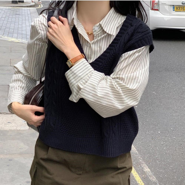 [98°C] Heather Stripe Cropped Shirt (3 Colours)