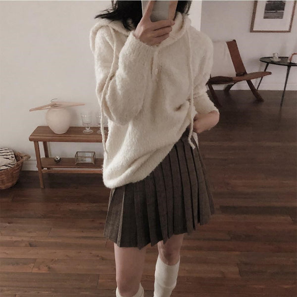 [SLOWAND] Button Wool Knit Hoodie (2 Colours)