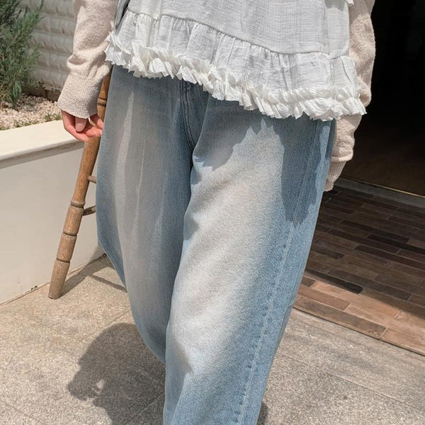 [SHOPPERLAND] Main Sand Washed Summer Denim Wide Pants (2 Color)