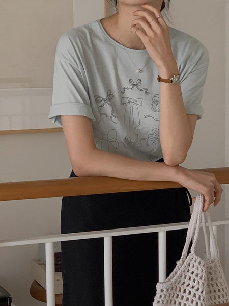[FROM HEAD TO TOE] *Love From* Koela Ribbon Short Sleeve T-Shirt (Washed Cotton) (4 Colors)