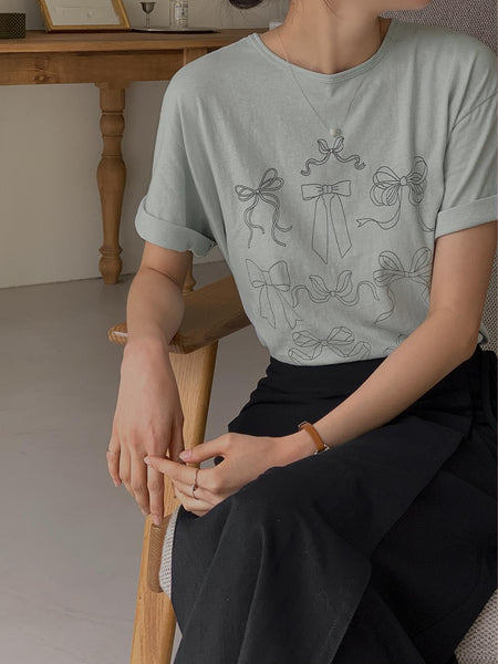 [FROM HEAD TO TOE] *Love From* Koela Ribbon Short Sleeve T-Shirt (Washed Cotton) (4 Colors)