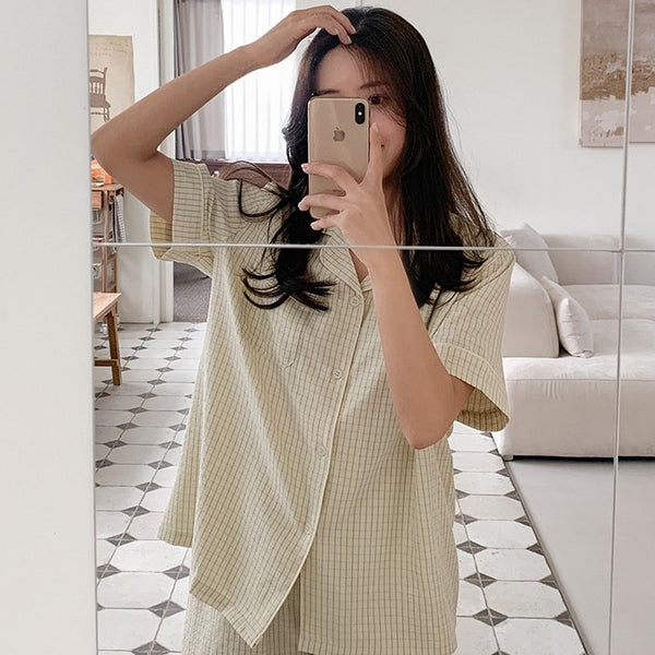 [Juuneedu] Your Seersucker Short Sleeve Pajama Set (3 Colours) (2 Sizes)