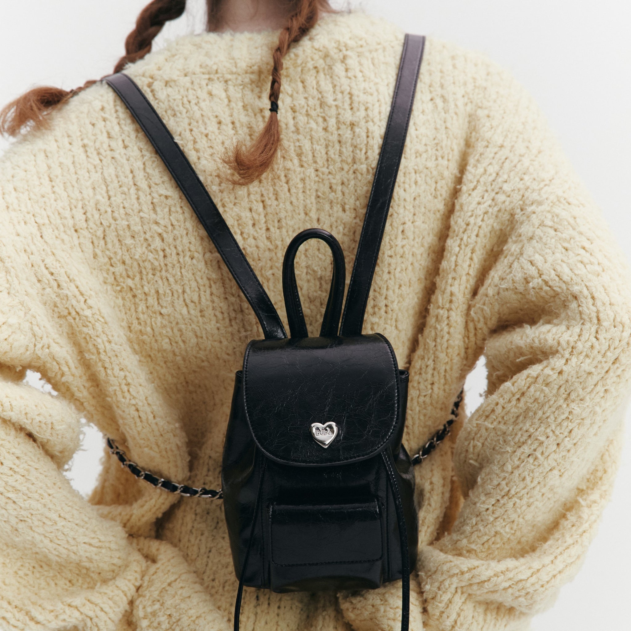 [NOIRNINE] Bébé Chain Leather Backpack (BLACK)