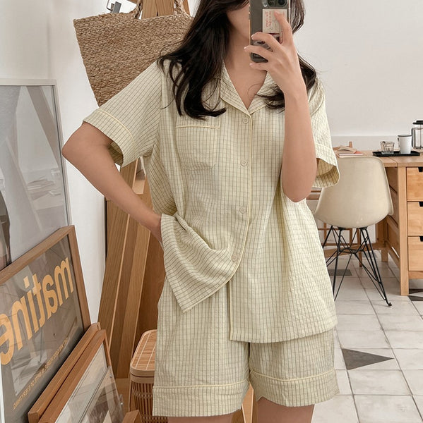 [Juuneedu] Your Seersucker Short Sleeve Pajama Set (3 Colours) (2 Sizes)